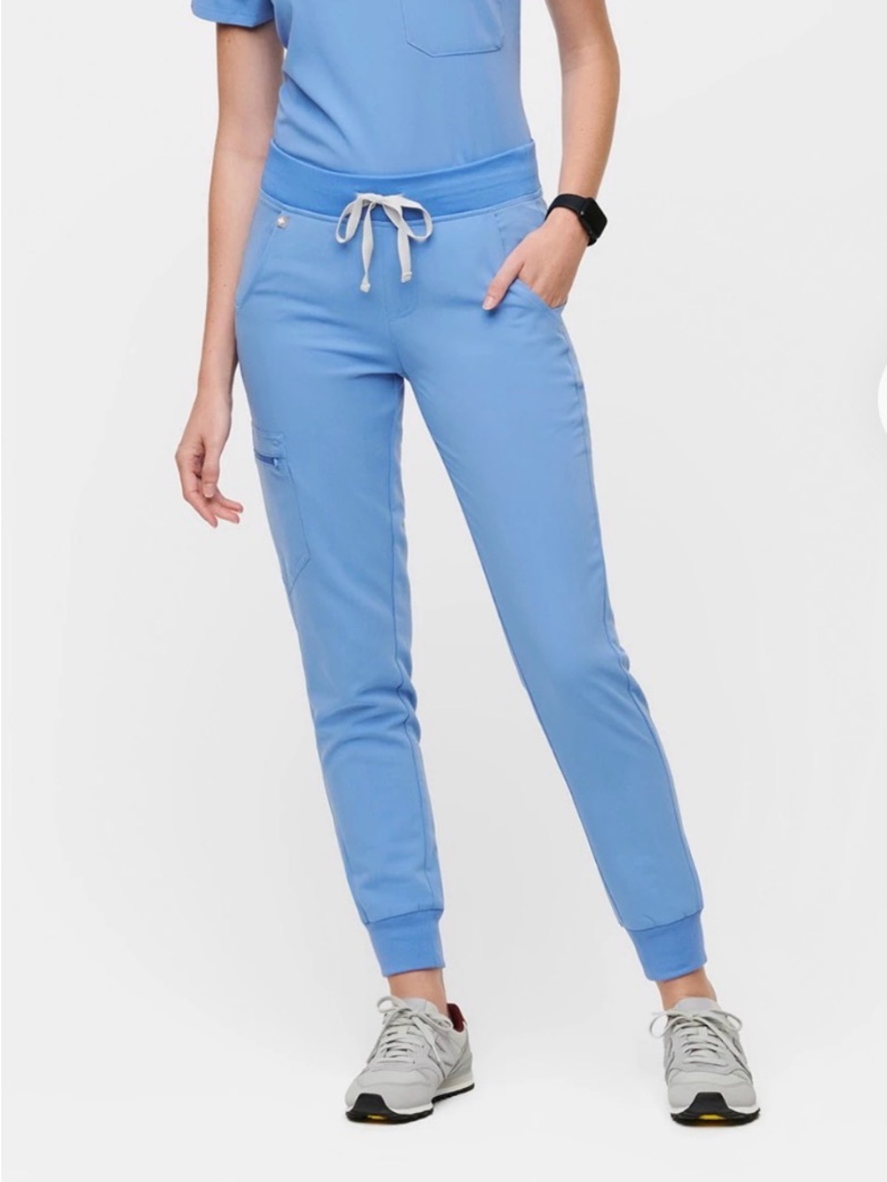 FIGS Zamora Jogger Scrub Pants Ceil Blue Light Gray Drawcord Size XXS/P